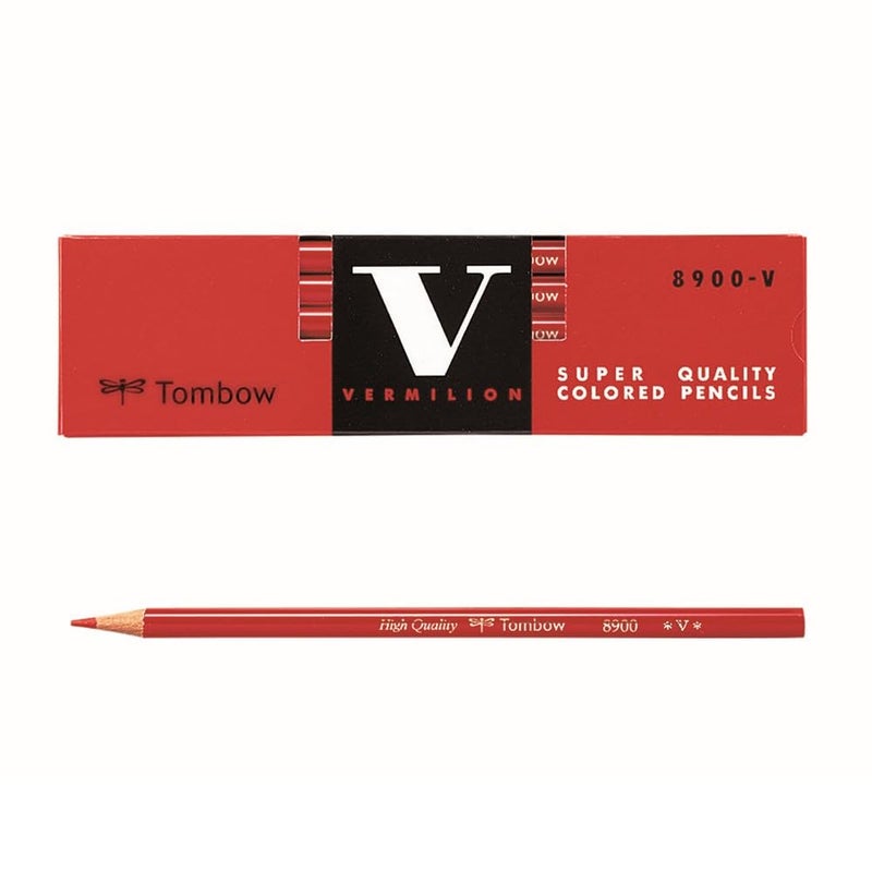 Tombow 8900-V Red Pencil, Round Shank, Vermilion, 1 Dozen - Image 1